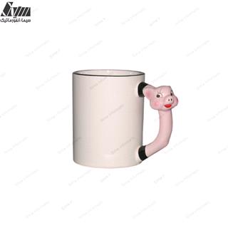 لیوان سرامیکی دسته عروسکی مدل خوک  11oz (مخصوص چاپ سابلیمشن)