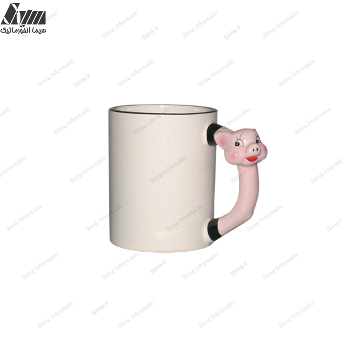 لیوان سرامیکی دسته عروسکی مدل خوک  11oz (مخصوص چاپ سابلیمشن)